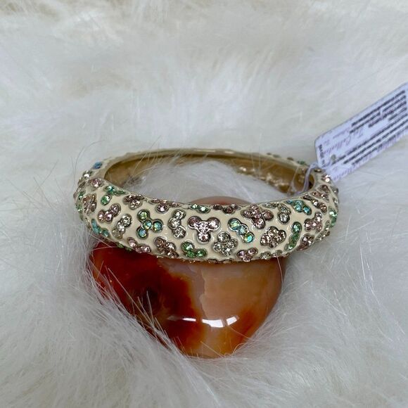 Cream Enamel and Bling Hinged Cuff Bracelet #611 - Picture 5 of 5